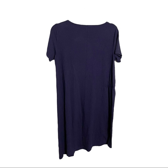 Eileen Fisher Dress Short Sleeve Asymmetrical Stretch Jersey Navy Blue Size XS - Picture 3 of 5